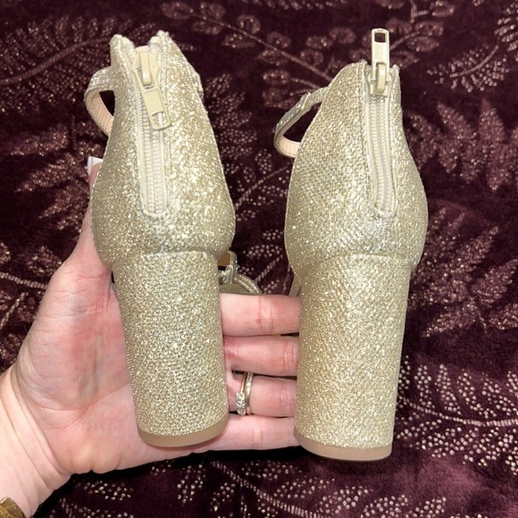 Polly Gold/Silver Rhinestone Prom Formal Party Club Chunky Block Heel Size.5 1/2 - Picture 6 of 9